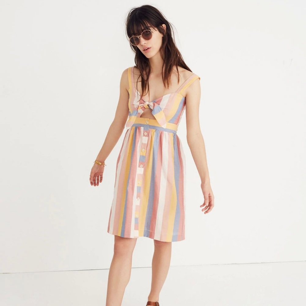 Madewell Tie-Front Cutout Dress in Sherbet Stripe